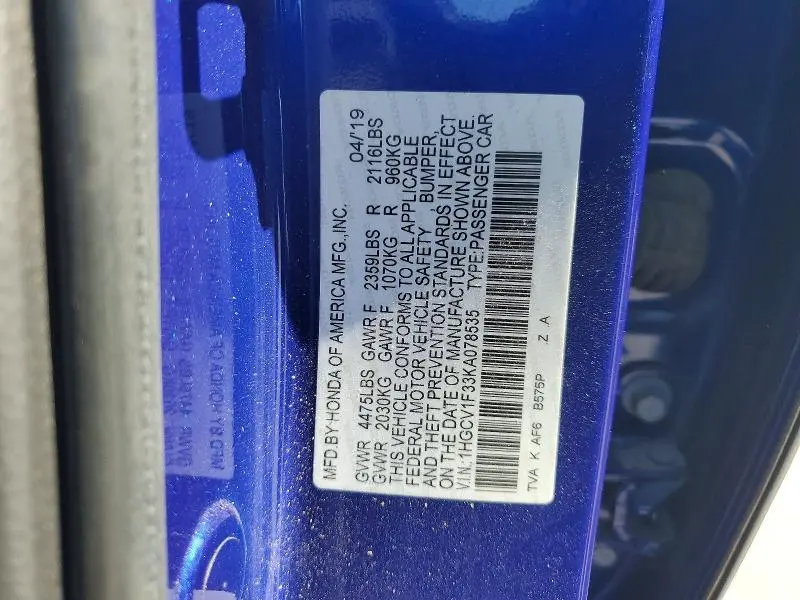 2019 HONDA ACCORD SPORT  