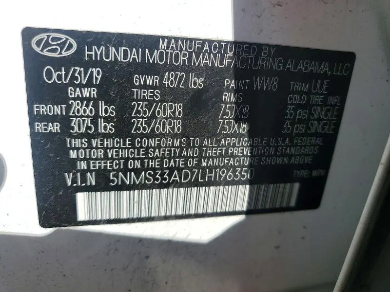 2020 HYUNDAI SANTA FE SEL  