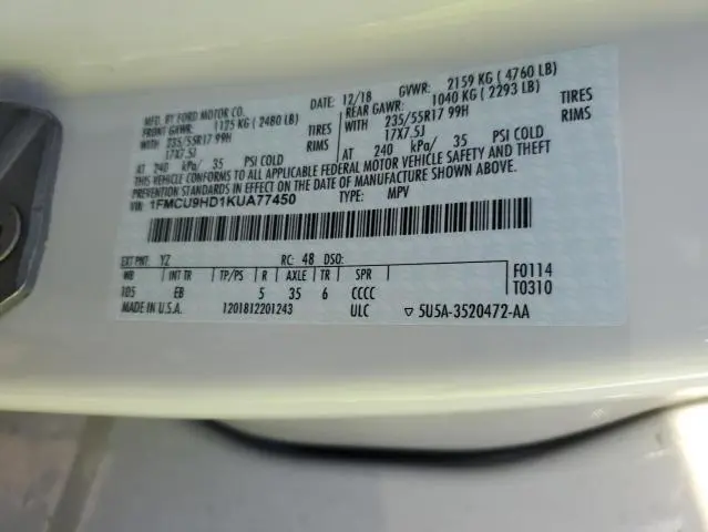 2019 FORD ESCAPE SEL  