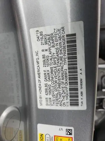 2019 HONDA ACCORD LX  