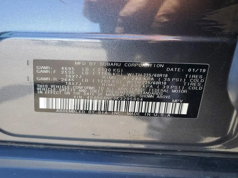 2019 SUBARU OUTBACK 2.5I LIMITED  