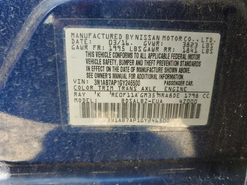 2016 NISSAN SENTRA S  