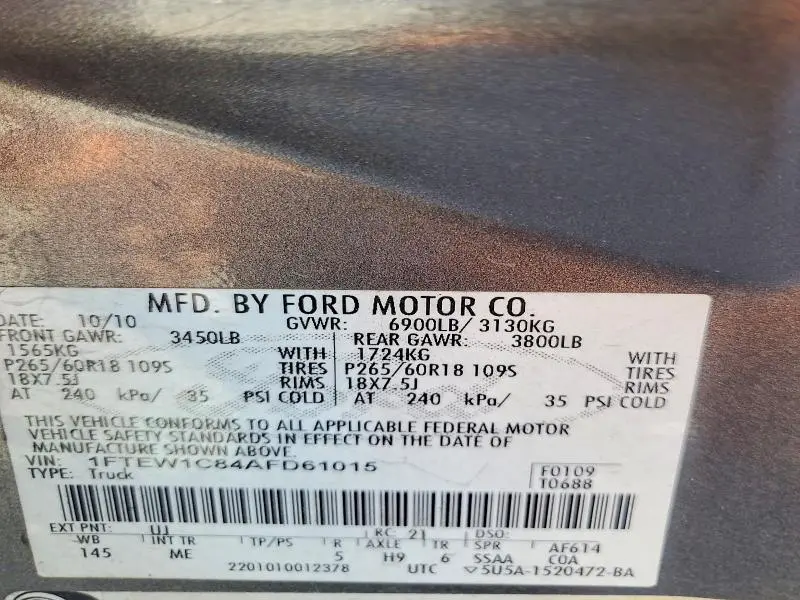 2010 FORD F150 SUPERCREW  