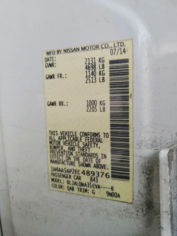 2014 NISSAN MAXIMA 3.5 S  