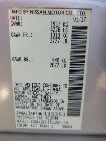 2017 NISSAN ALTIMA 2.5  