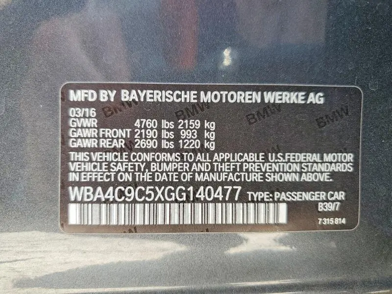 2016 BMW 428 XI GRAN COUPE SULEV  