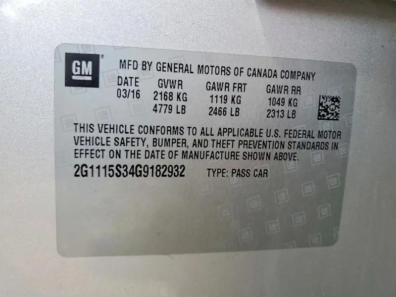 2016 CHEVROLET IMPALA LT  