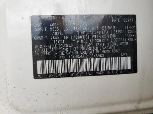 2017 SUBARU OUTBACK 2.5I LIMITED  