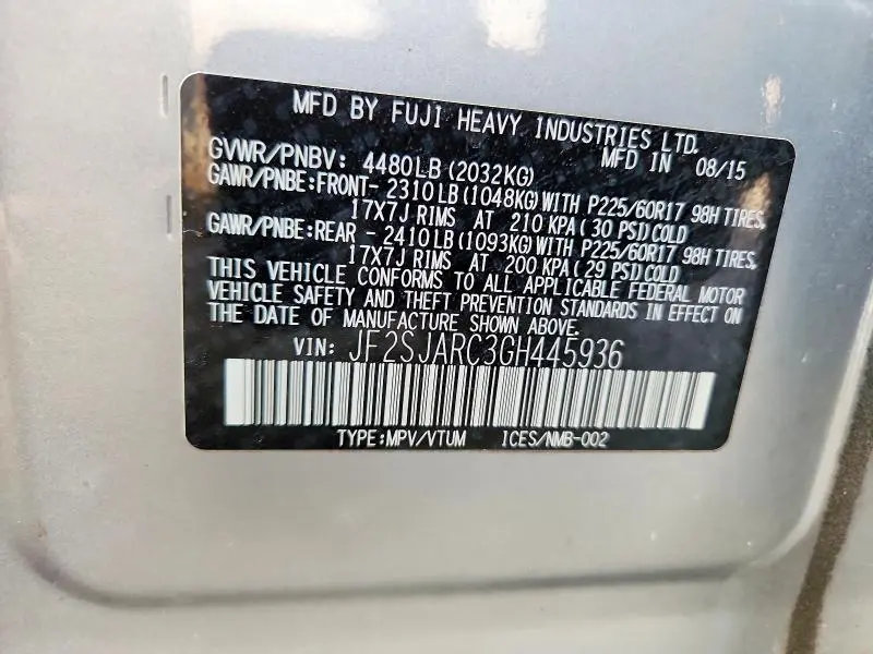 2016 SUBARU FORESTER 2.5I LIMITED  