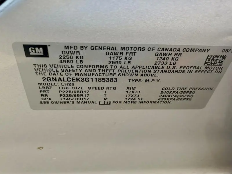 2016 CHEVROLET EQUINOX LT  