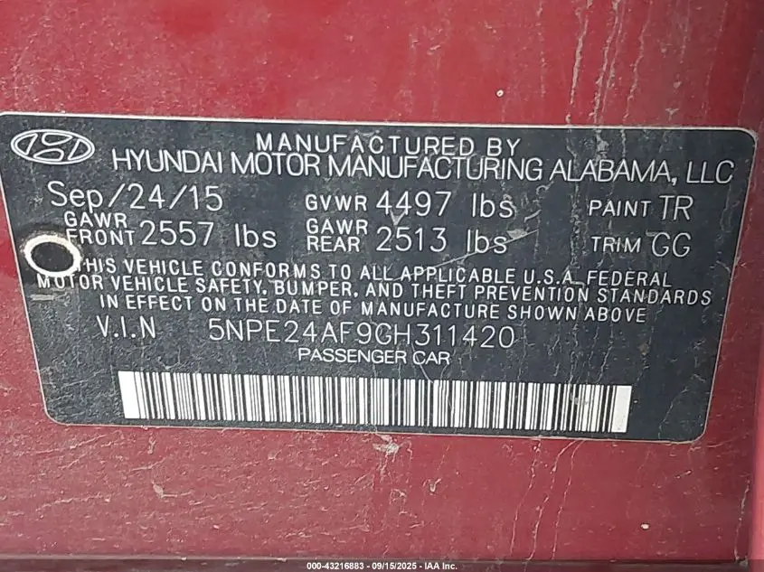 2016 HYUNDAI SONATA SE