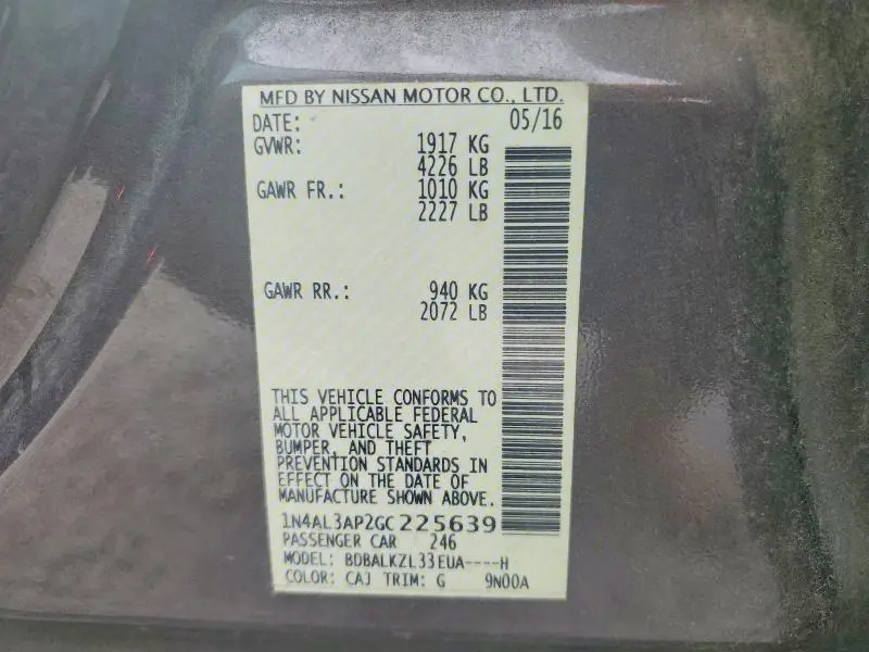 2016 NISSAN ALTIMA 2.5  