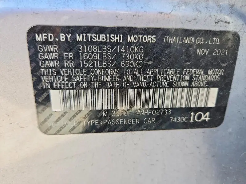 2022 MITSUBISHI MIRAGE G4 ES  
