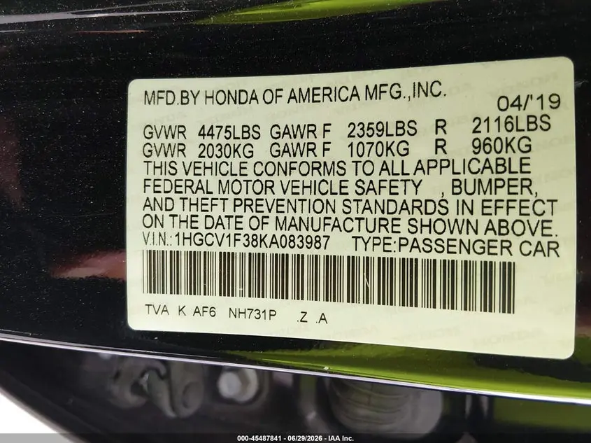 2019 HONDA ACCORD SPORT