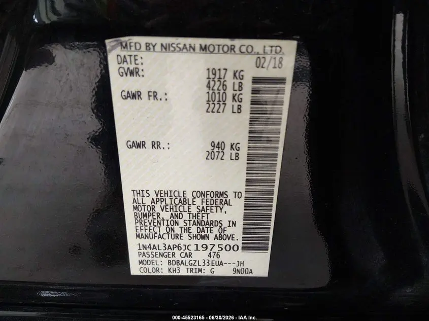 2018 NISSAN ALTIMA 2.5 S