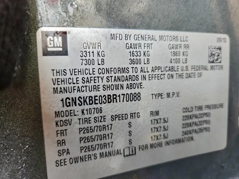 2011 CHEVROLET TAHOE K1500 LT  