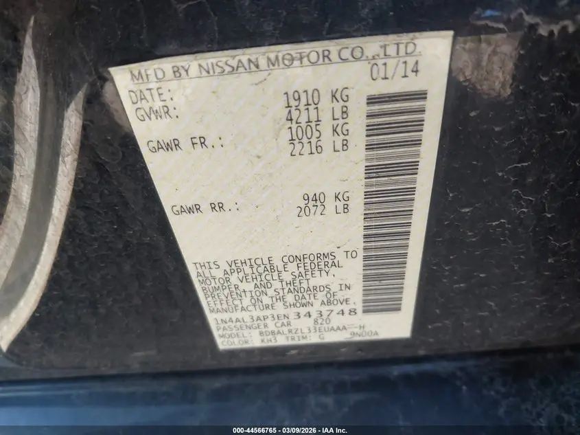 2014 NISSAN ALTIMA 2.5 S