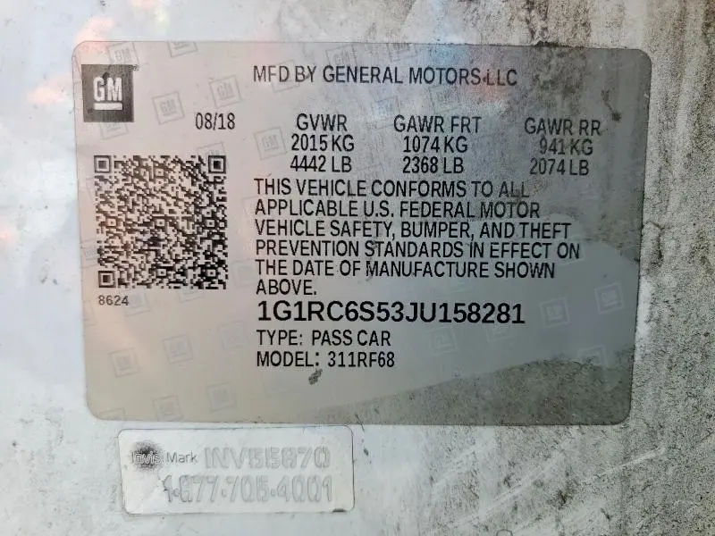 2018 CHEVROLET VOLT LT  