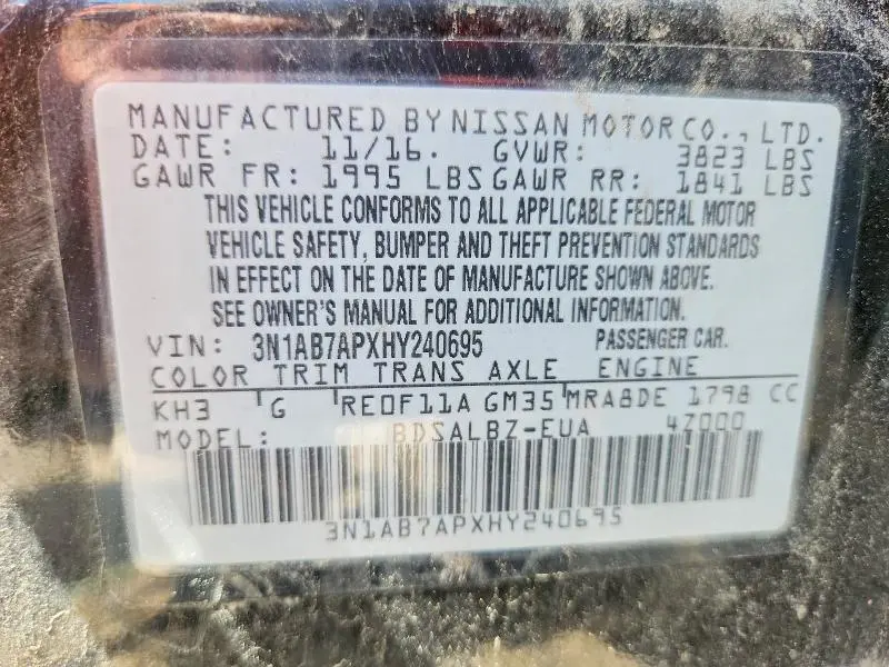 2017 NISSAN SENTRA S  