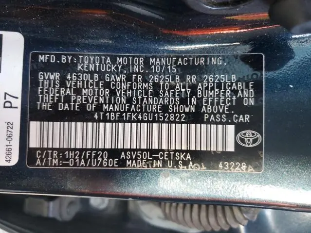 2016 TOYOTA CAMRY LE  