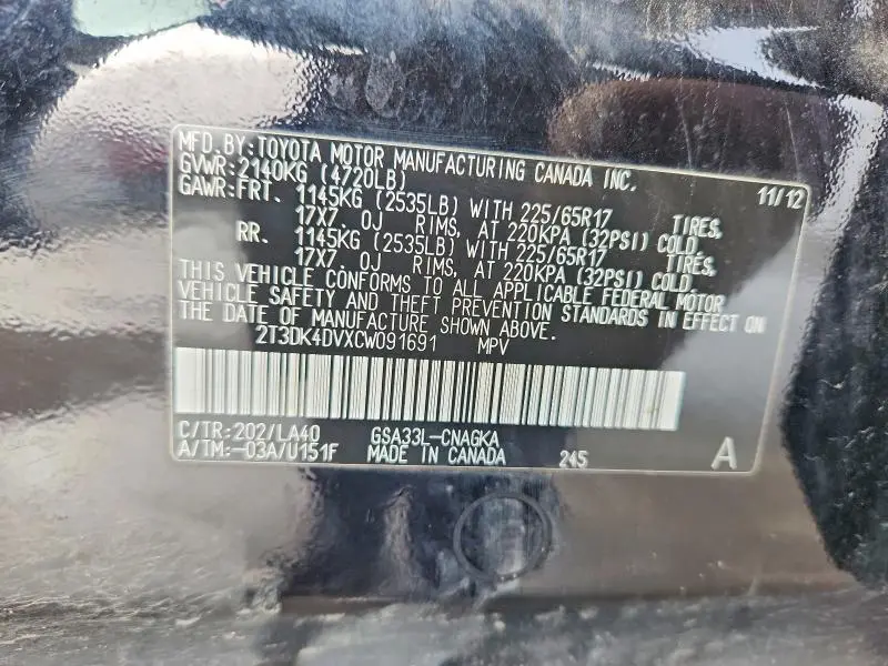 2012 TOYOTA RAV4 LIMITED  