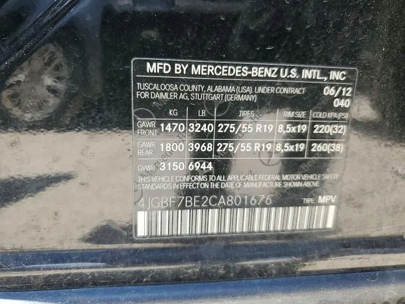 2012 MERCEDES-BENZ GL 450 4MATIC  