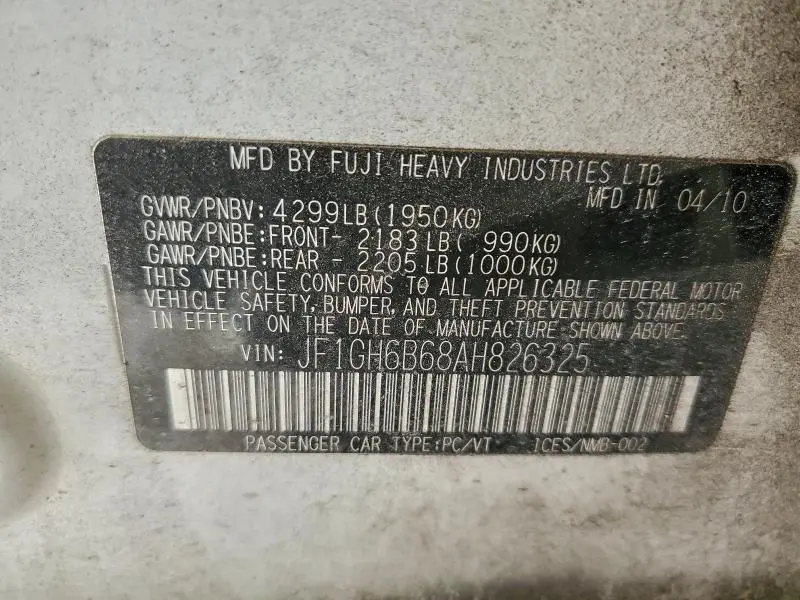 2010 SUBARU IMPREZA 2.5I PREMIUM  