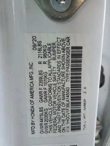 2020 HONDA ACCORD SPORT  