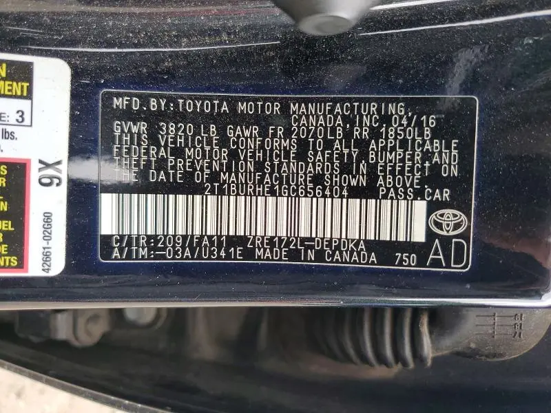 2016 TOYOTA COROLLA L  