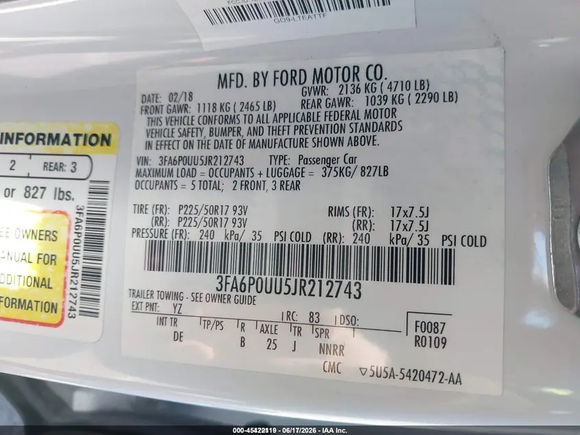 2018 FORD FUSION HYBRID S