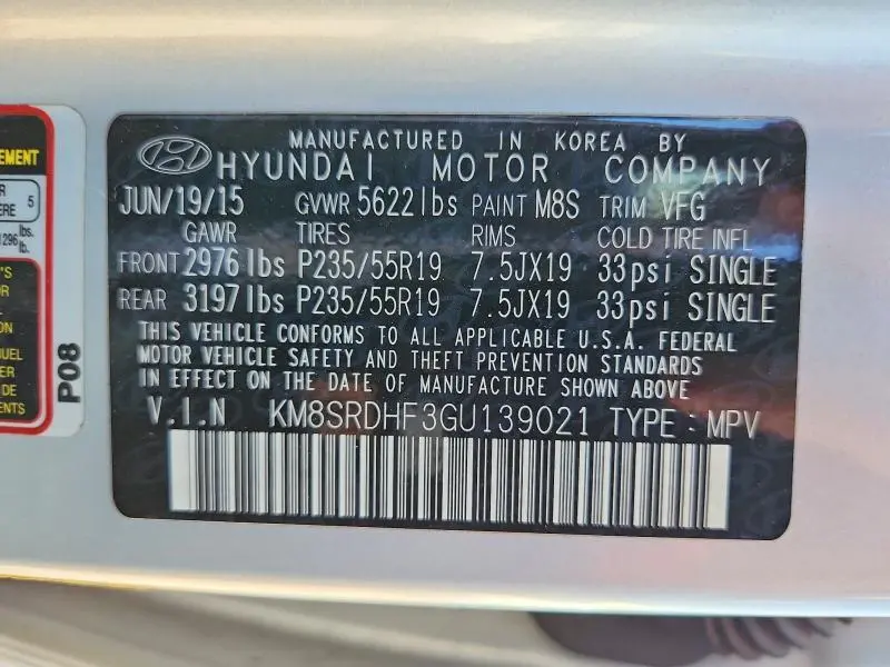 2016 HYUNDAI SANTA FE SE  