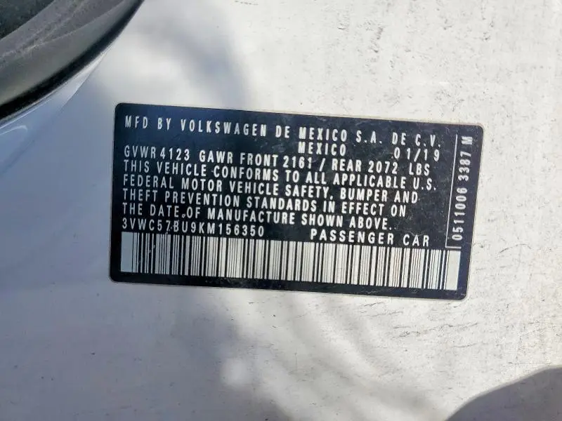 2019 VOLKSWAGEN JETTA S  
