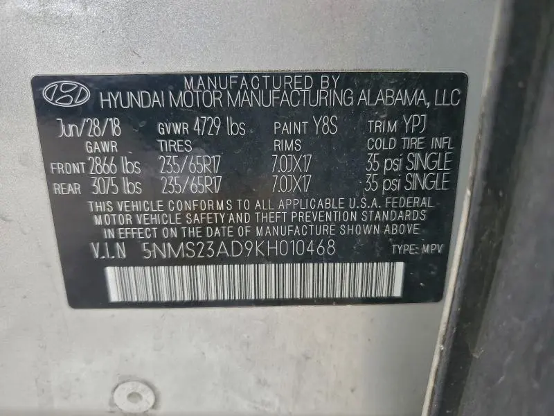 2019 HYUNDAI SANTA FE SE  