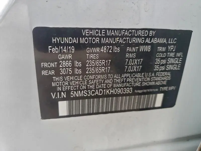 2019 HYUNDAI SANTA FE SEL  