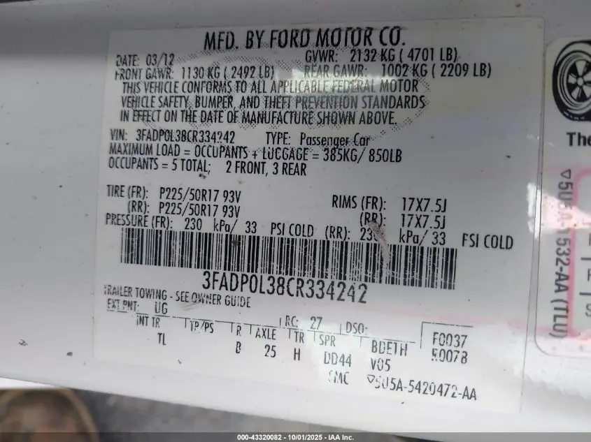 2012 FORD FUSION HYBRID  