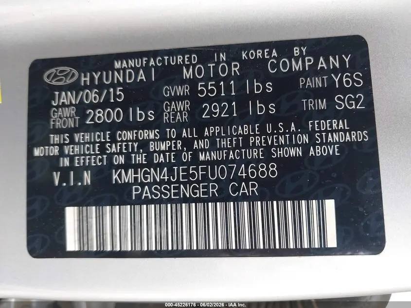 2015 HYUNDAI GENESIS 3.8