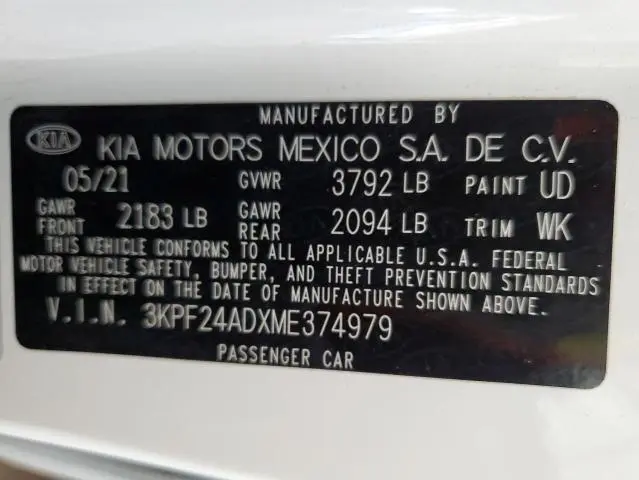 2021 KIA FORTE FE  