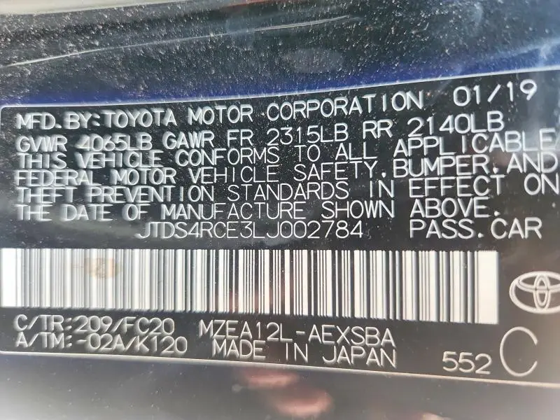 2020 TOYOTA COROLLA SE  