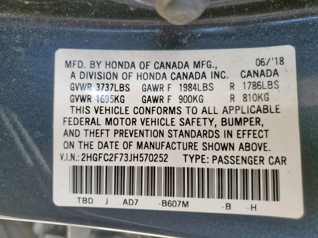 2018 HONDA CIVIC EX  