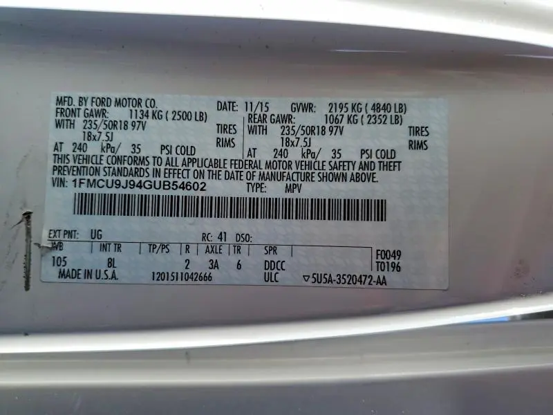 2016 FORD ESCAPE TITANIUM  
