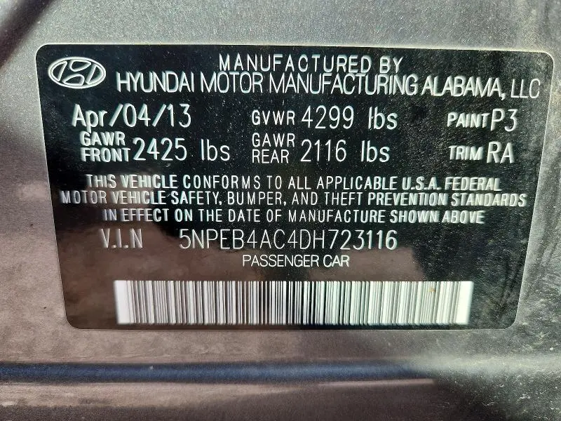 2013 HYUNDAI SONATA GLS  