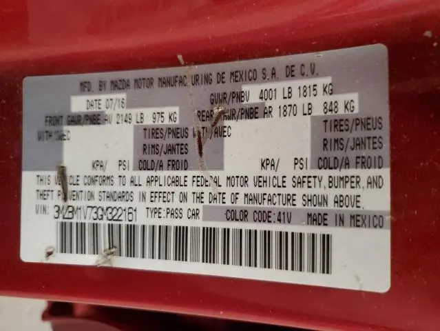 2016 MAZDA 3 TOURING  