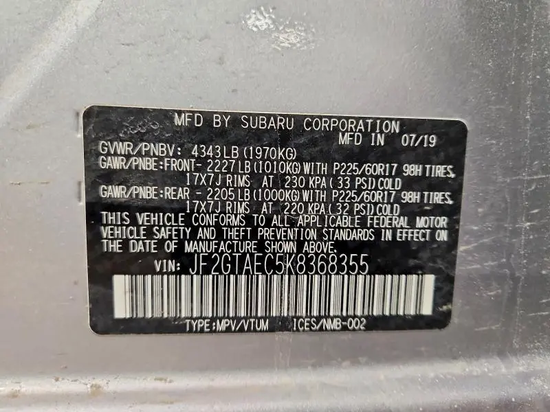 2019 SUBARU CROSSTREK PREMIUM  