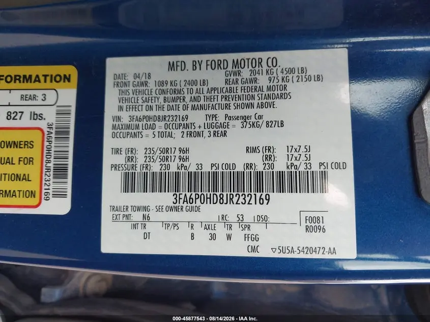 2018 FORD FUSION SE