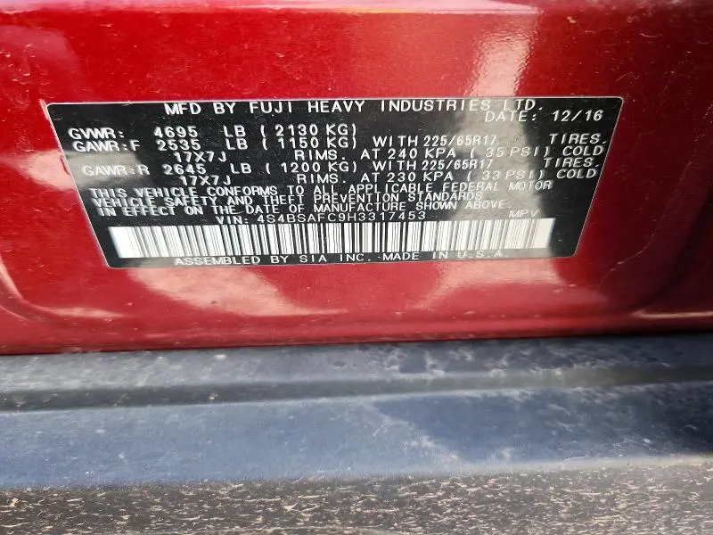 2017 SUBARU OUTBACK 2.5I PREMIUM  