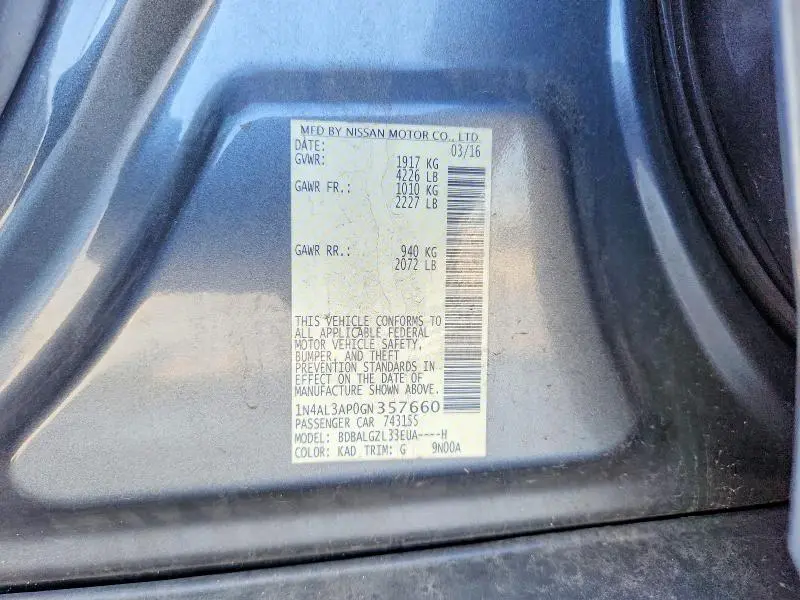 2016 NISSAN ALTIMA 2.5 S  
