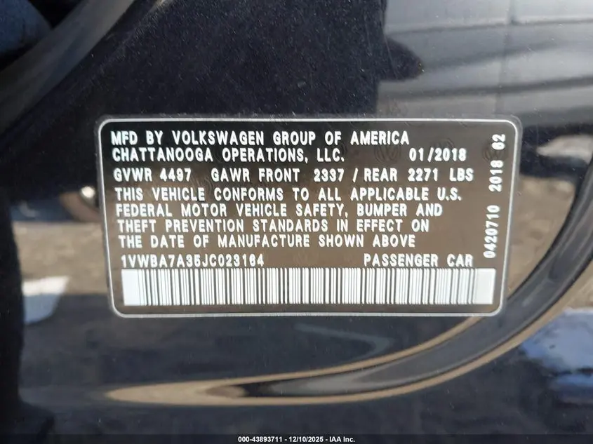 2018 VOLKSWAGEN PASSAT 2.0T SE