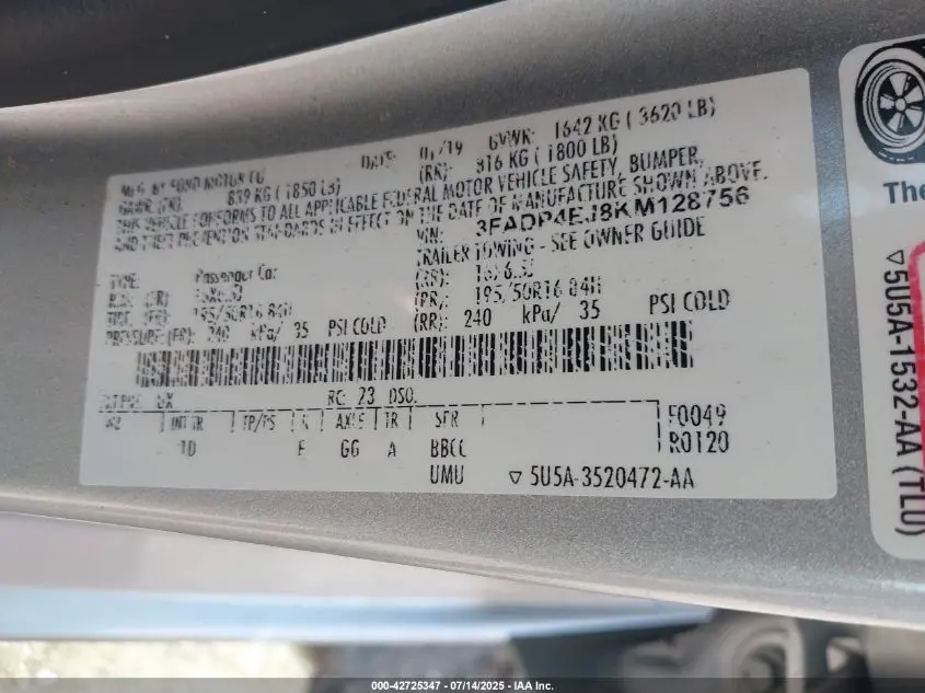2019 FORD FIESTA SE