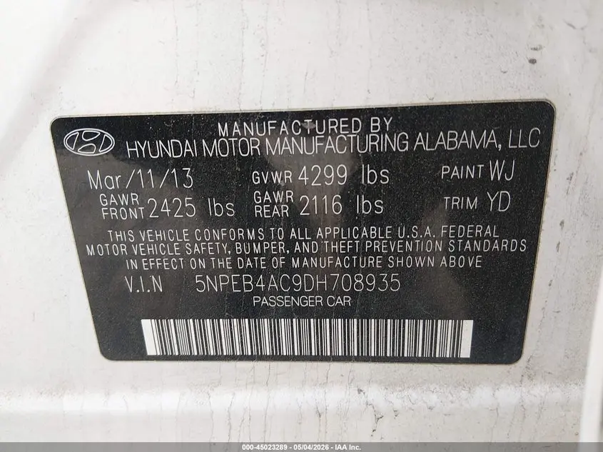 2013 HYUNDAI SONATA GLS