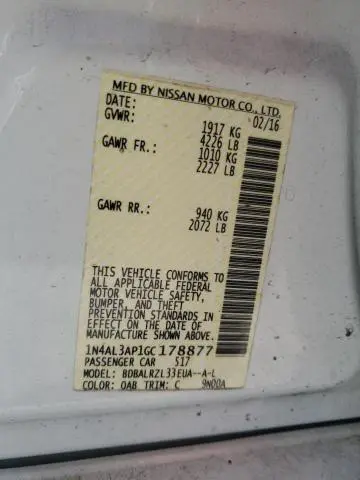 2016 NISSAN ALTIMA 2.5  